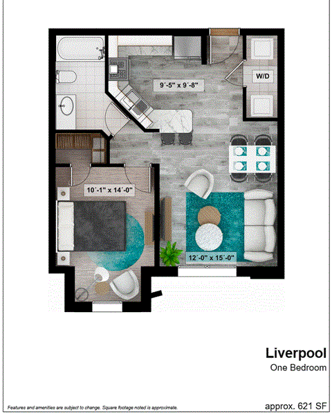 the floor plan of lilypool one bedroom apartment